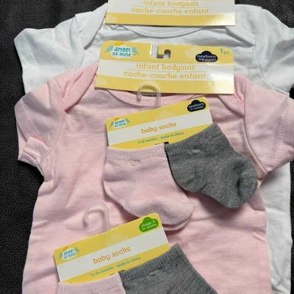 Pink and White Baby One Piece Set with Socks X2 sets - Picture 2 of 5